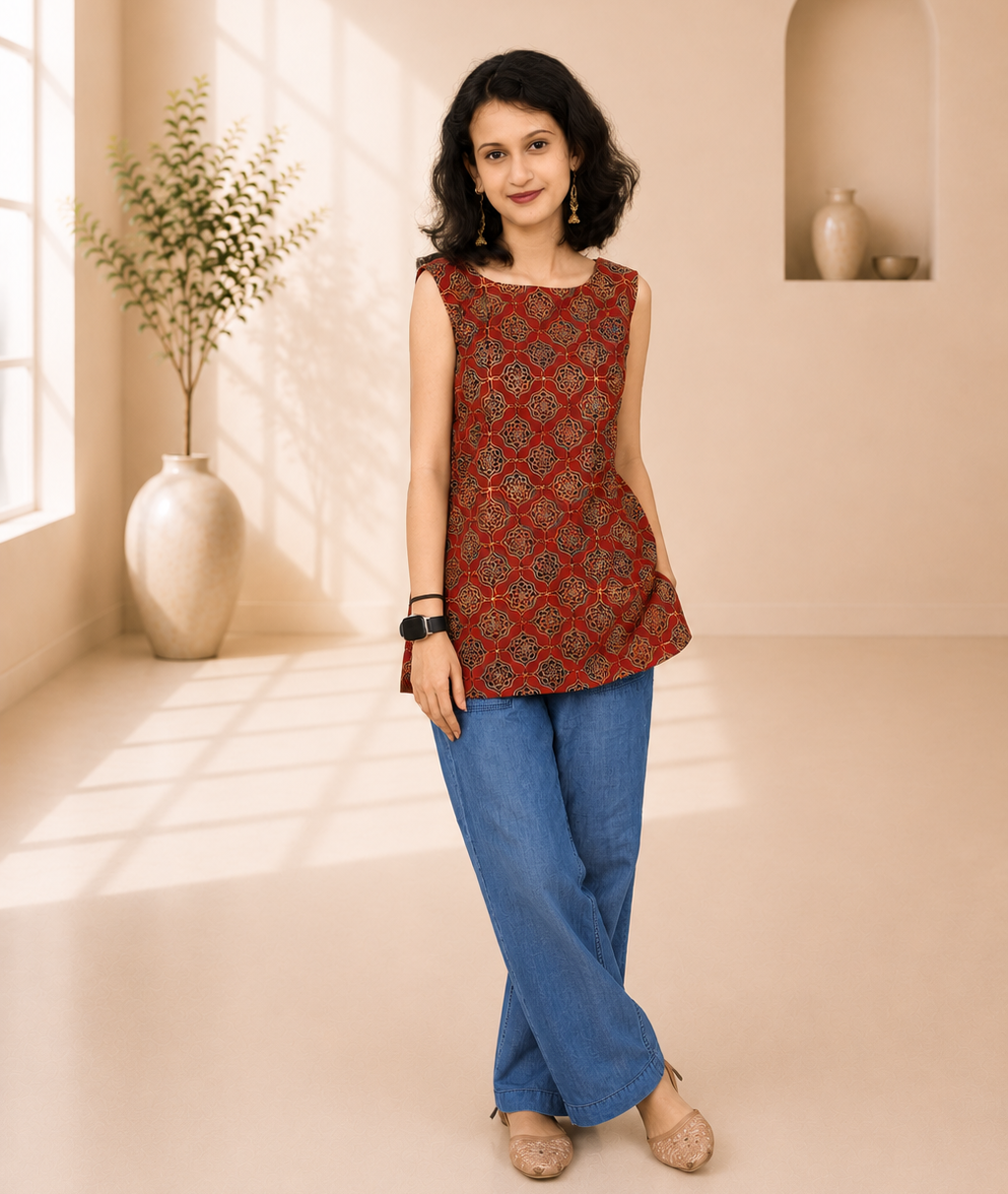 Pure Cotton Hand Block Short Top