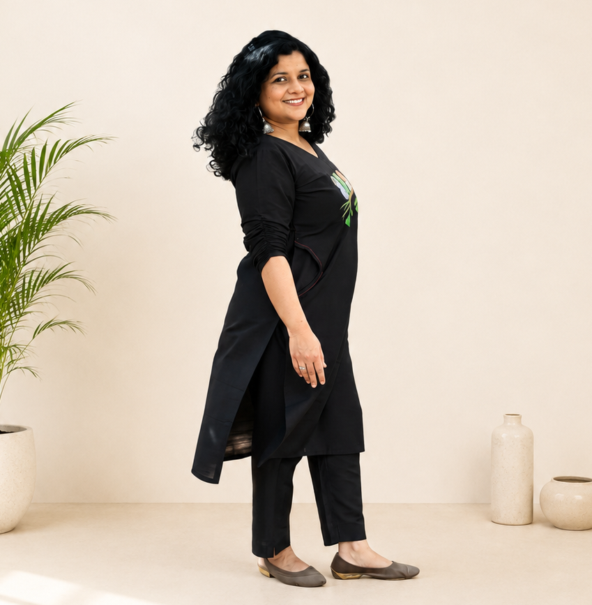 Semi Raw Silk Hand Painted Straight kurti