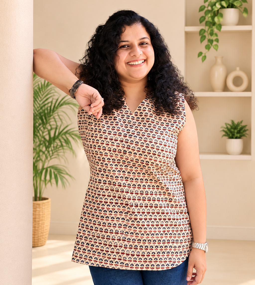 Natural Handblock Short Top