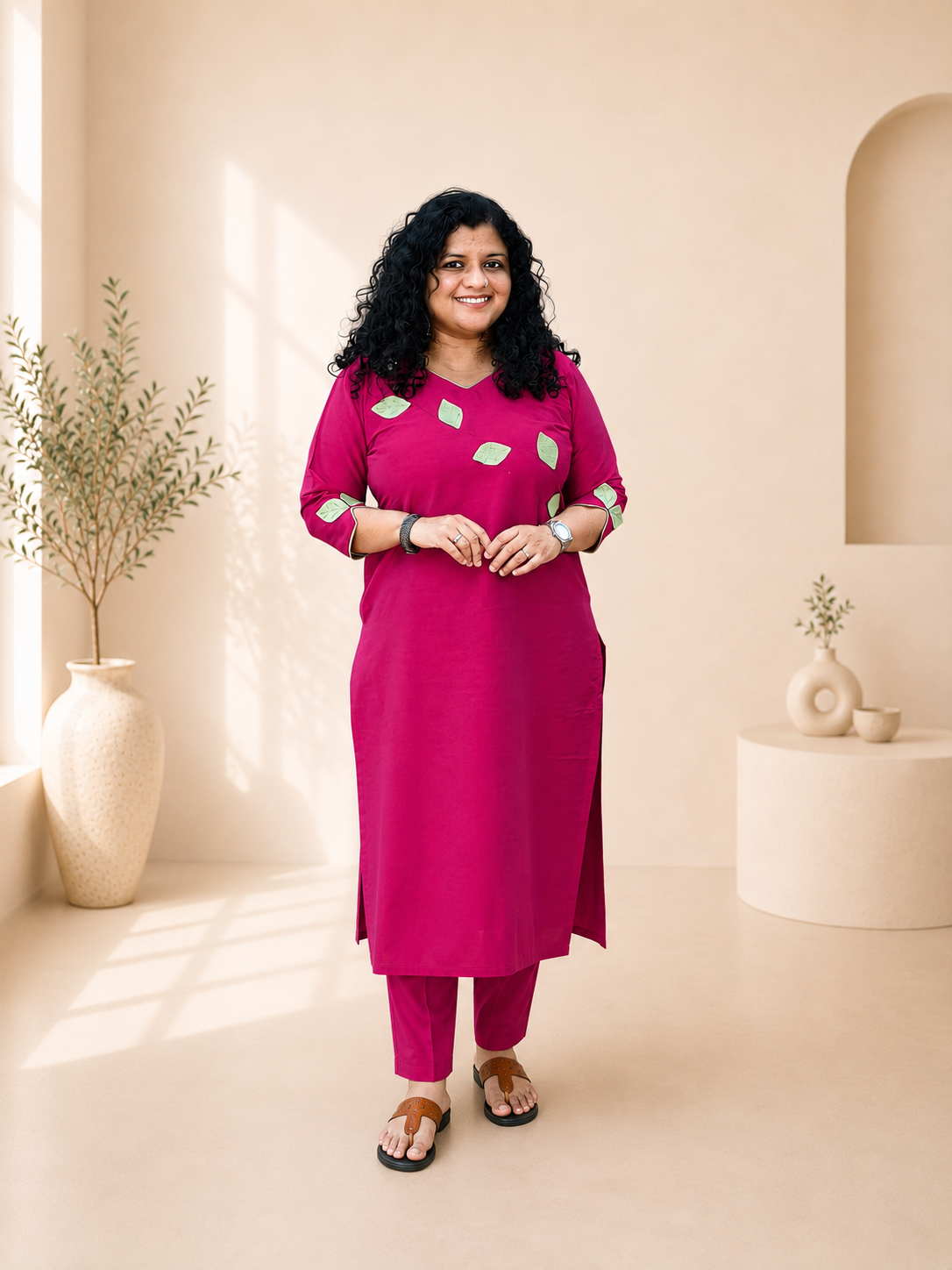 Semi Raw Silk Hand Crafted Straight kurti