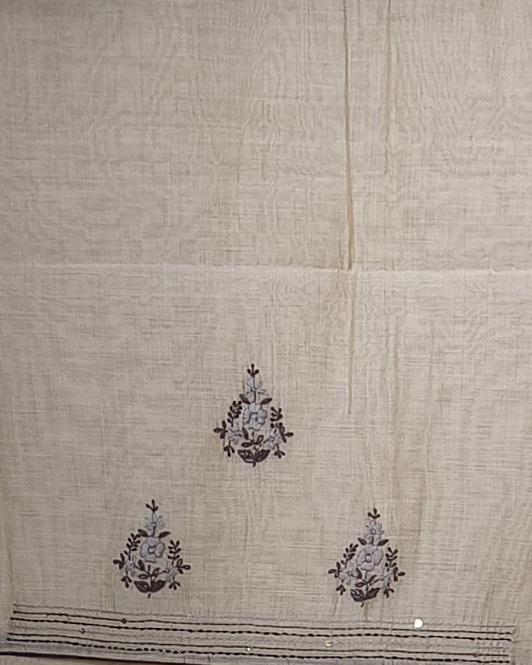 Semi Chanderi Hand Embroidered 3 piece unstiched Suit Set
