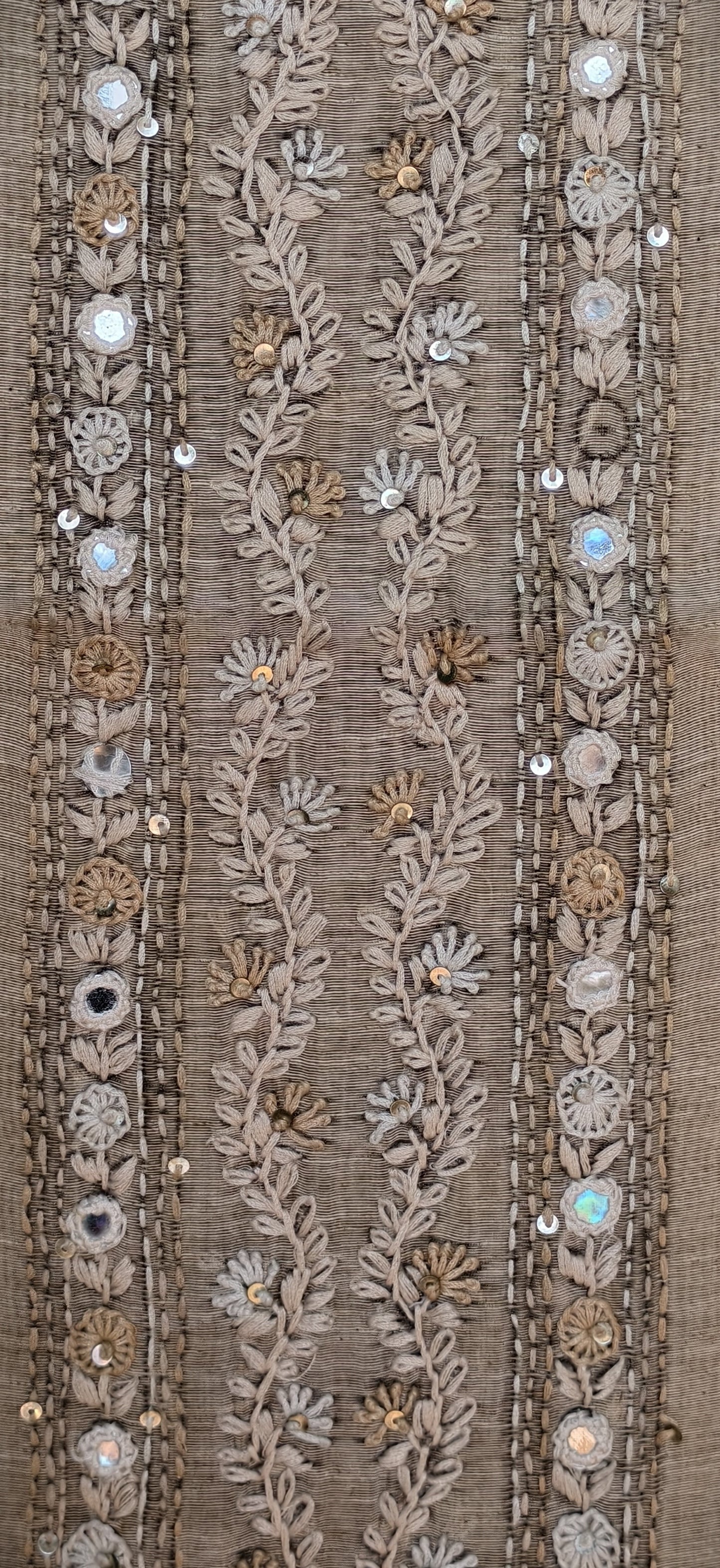 Semi Tussar hand Embroidered 3 piece unstiched Suit Set