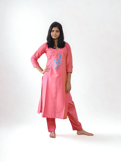 Semi Raw Silk Hand Painted Straight Kurti