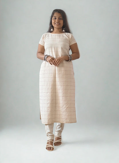 Handloom Cotton Checks Straight Kurti
