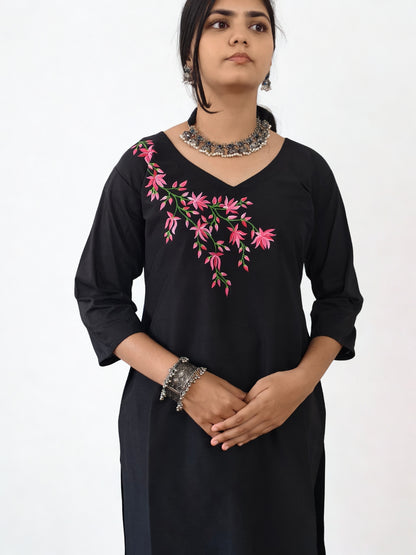 Semi Raw Silk Hand Painted Straight kurti