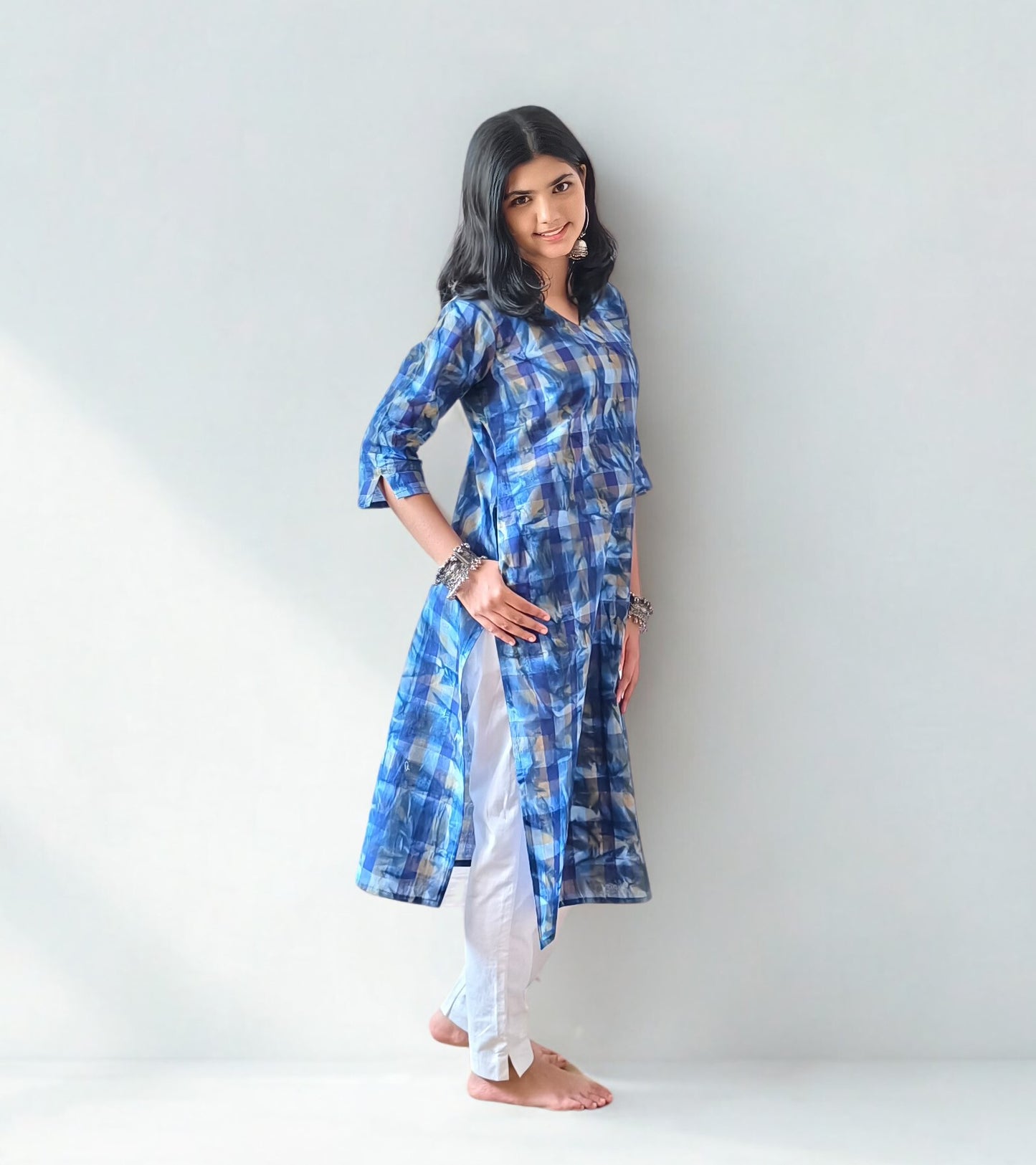 Handloom Cotton Checks Batik Straight Kurti