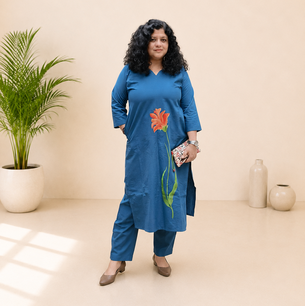 Pure Cotton Hand Painted Straight Kurti