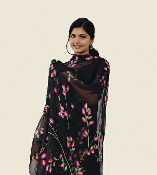 Jam Cotton Hand Painted Straight Kurti & Dupatta