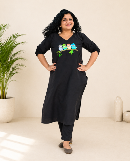 Semi Raw Silk Hand Painted Straight kurti