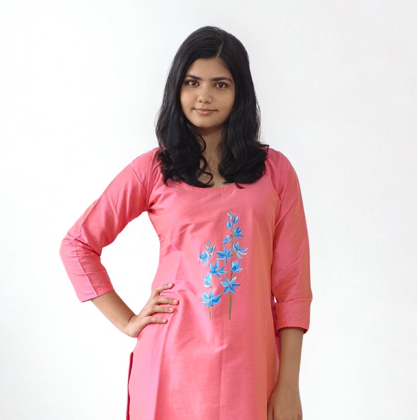 Semi Raw Silk Hand Painted Straight Kurti