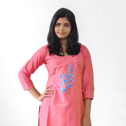 Semi Raw Silk Hand Painted Straight Kurti