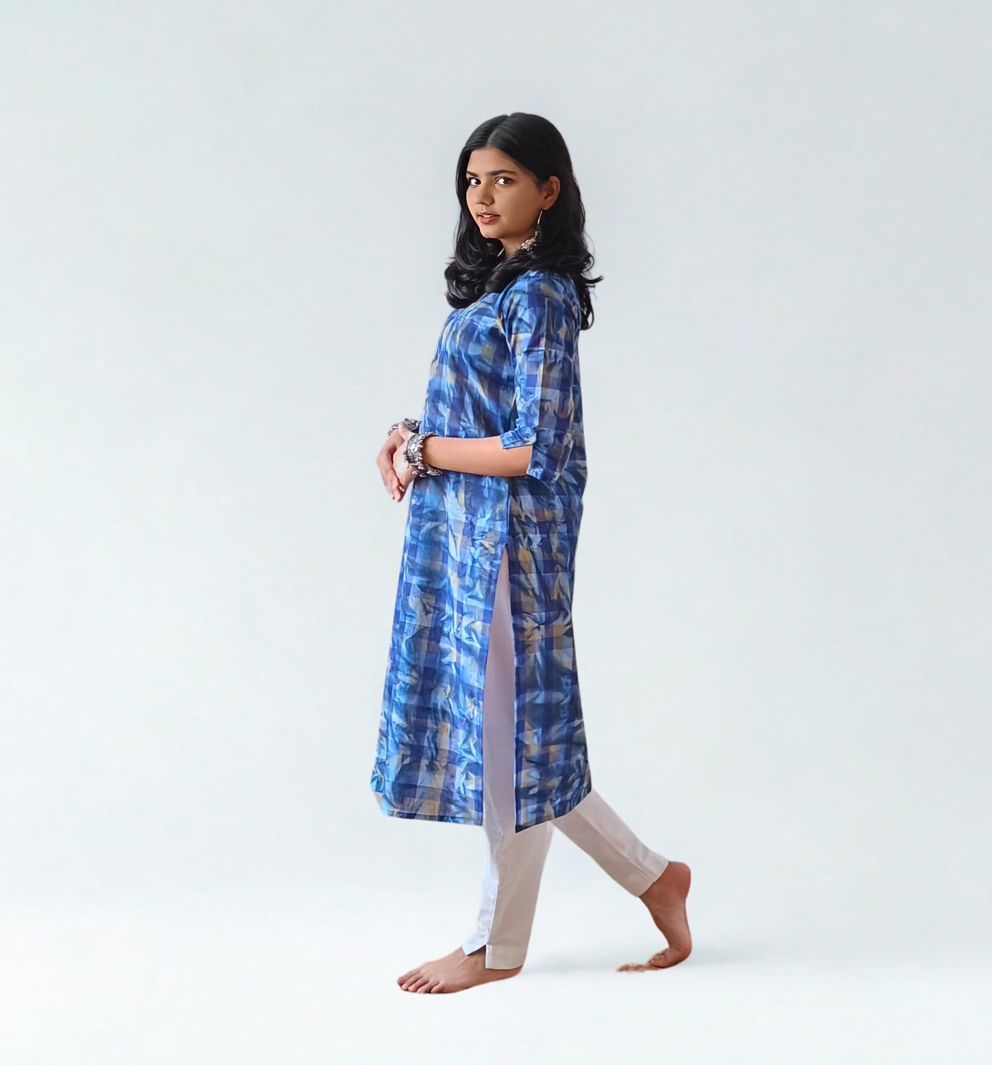Handloom Cotton Checks Batik Straight Kurti