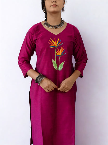 Semi Raw Silk Hand Painted Straight Kurti