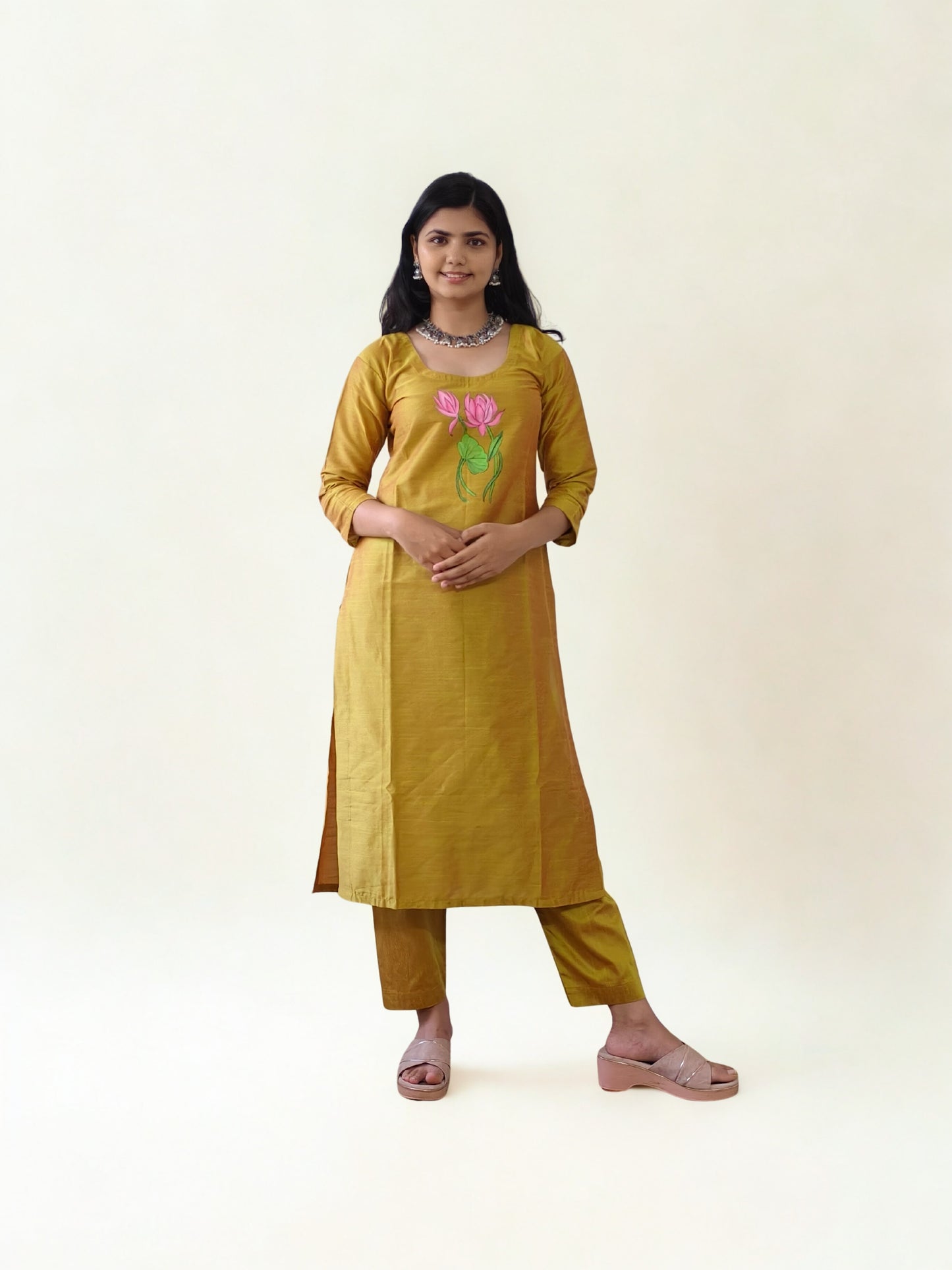 Semi Raw Silk Hand Painted Straight kurti