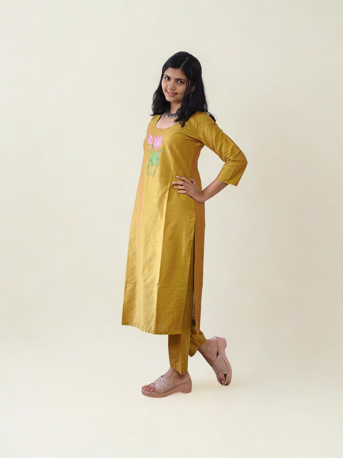 Semi Raw Silk Hand Painted Straight kurti
