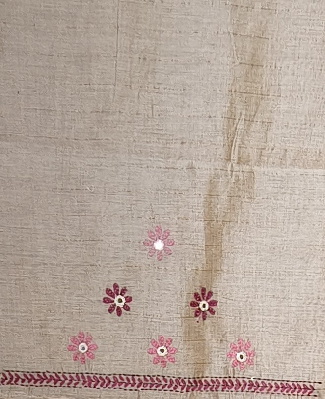 Semi Tussar Hand Embroidered 3 piece unstiched Suit Set