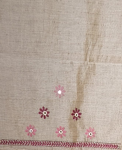 Semi Tussar Hand Embroidered 3 piece unstiched Suit Set