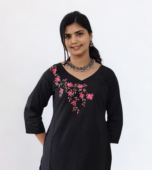 Semi Raw Silk Hand Painted Straight kurti