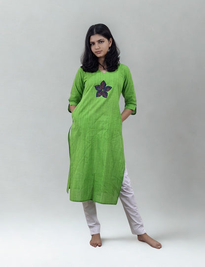 Handloom Cotton Patchwork Straight Kurti