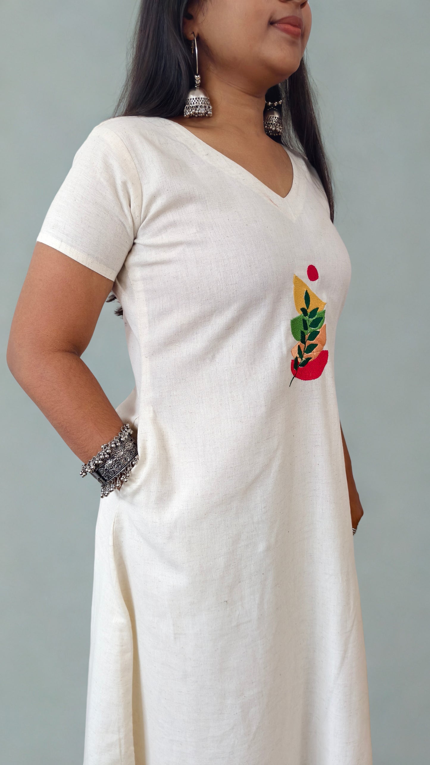 Handloom Cotton Embroideried A line Kurti