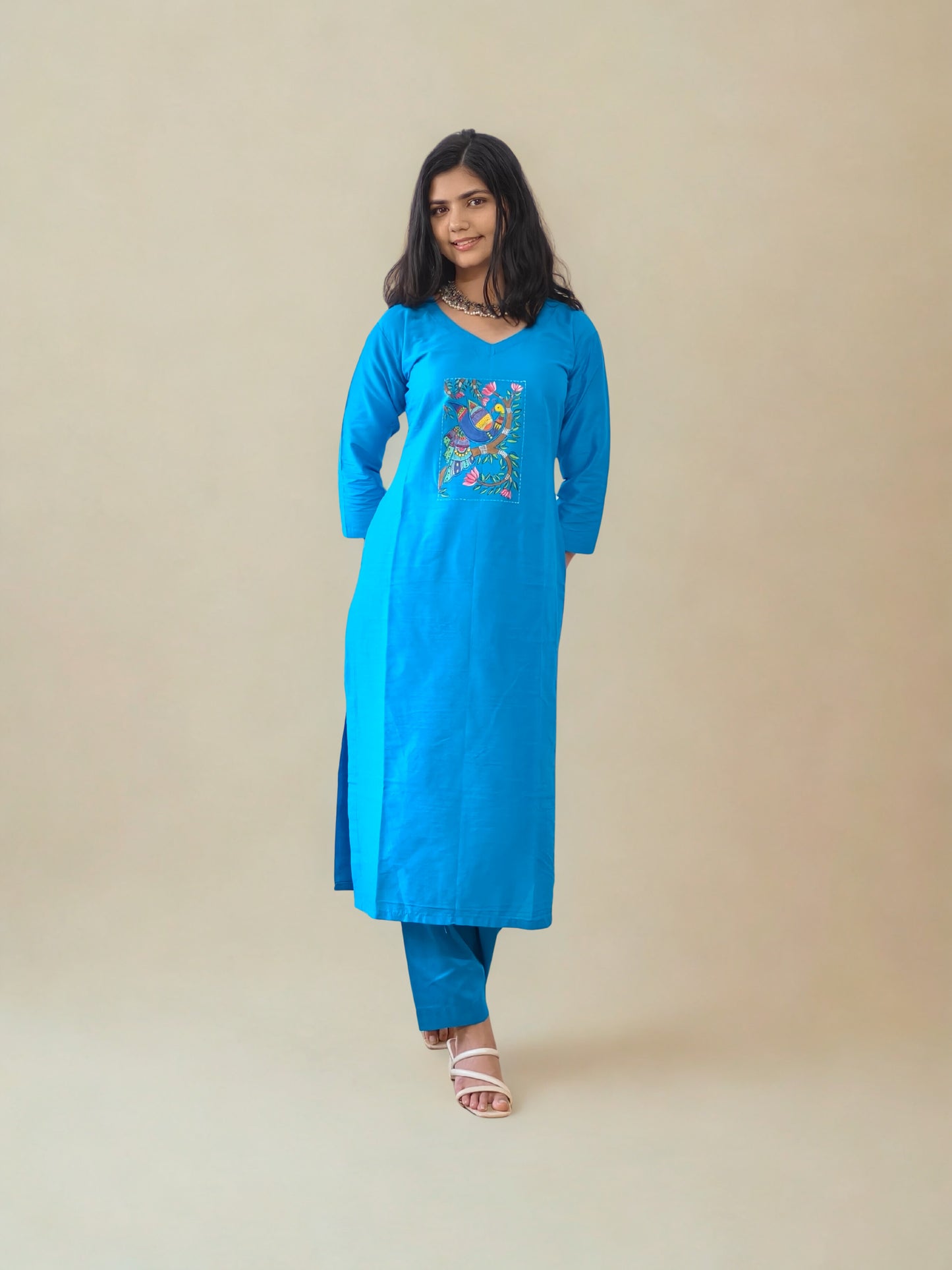 Semi Raw Silk Hand Painted Straight kurti