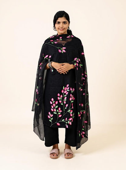 Jam Cotton Hand Painted Straight Kurti & Dupatta