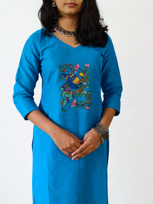 Semi Raw Silk Hand Painted Straight kurti