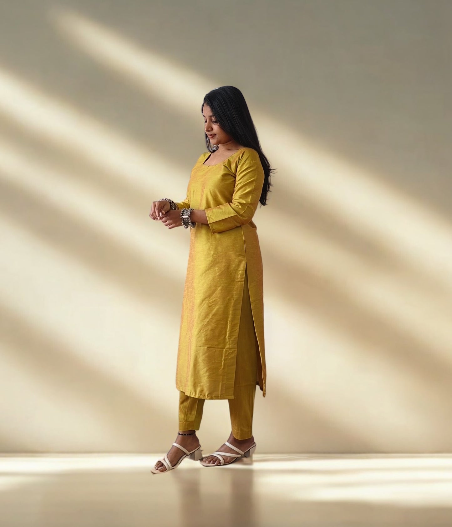 Semi Raw Silk Straight kurti