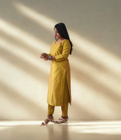 Semi Raw Silk Straight kurti