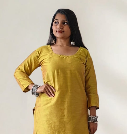 Semi Raw Silk Straight kurti