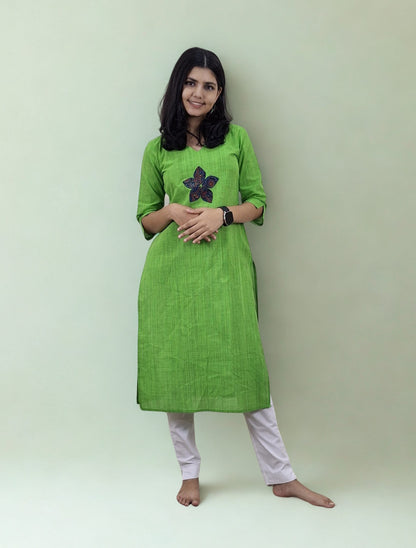 Handloom Cotton Patchwork Straight Kurti