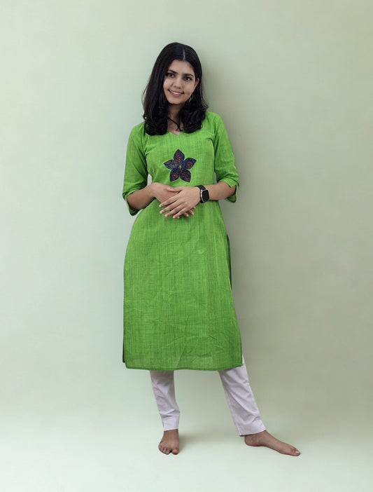 Handloom Cotton Patchwork Straight Kurti