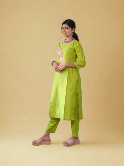 Semi Raw Silk Hand Painted Straight kurti