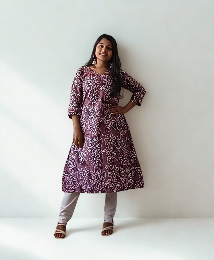 Handblock Batik A line Kurti