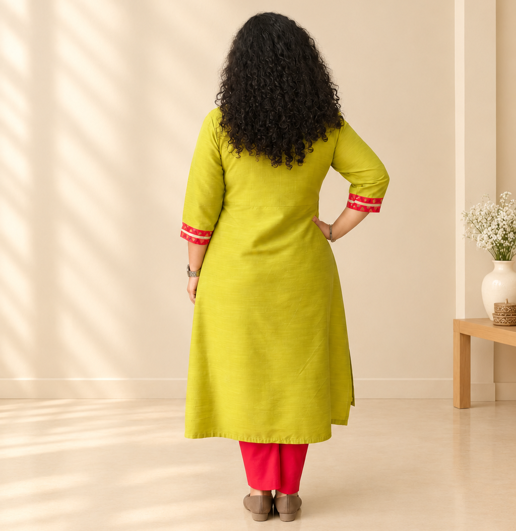 Semi Raw silk Hand crafted A line Kurti