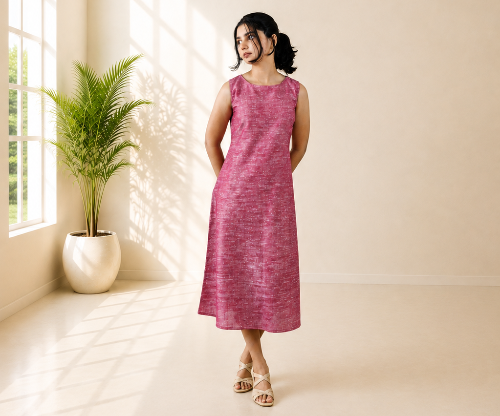 Pure Khadi One piece_Dark Pink