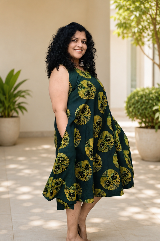 Pure Cotton Hand Block Flared One Piece