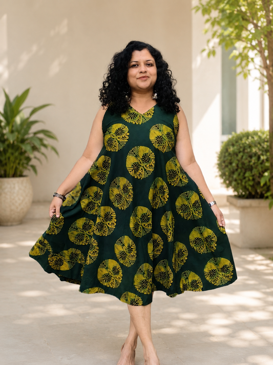 Pure Cotton Hand Block Flared One Piece