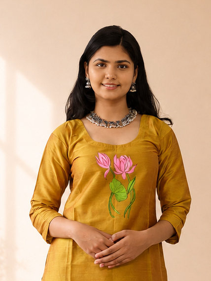 Semi Raw Silk Hand Painted Straight kurti