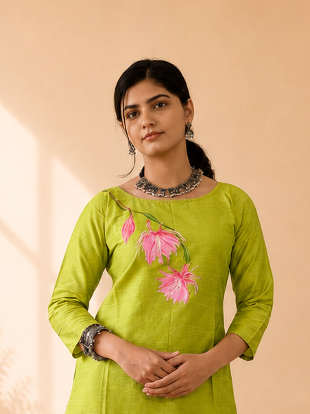 Semi Raw Silk Hand Painted Straight kurti