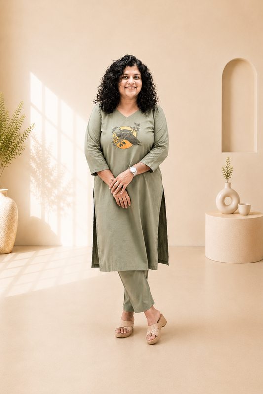 Pure Cotton Hand Painted Straight Kurti