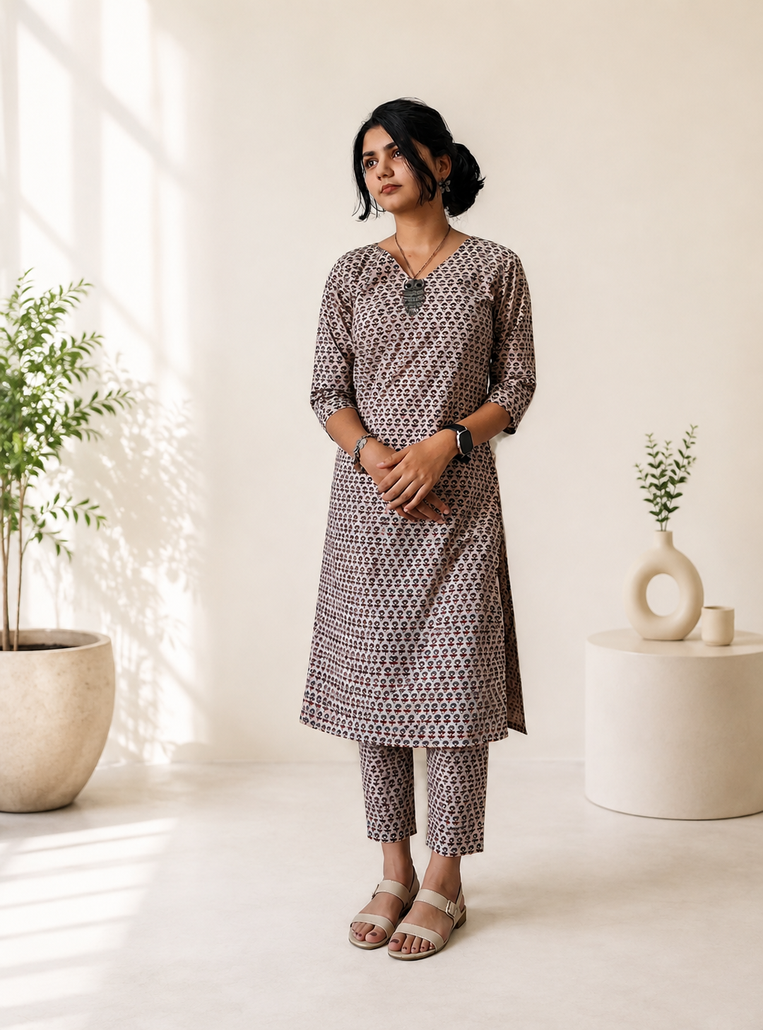 Natural Handblock Cotton Straight Kurti