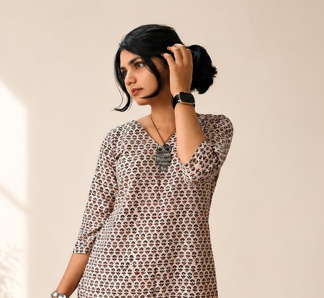 Natural Handblock Cotton Straight Kurti
