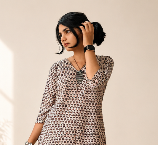Natural Handblock Cotton Straight Kurti