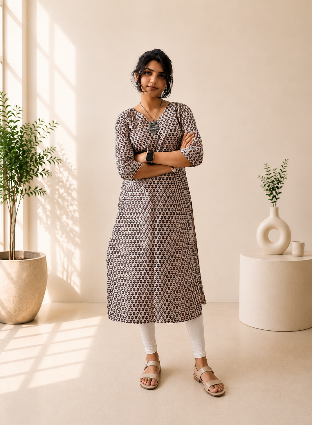 Natural Handblock Cotton Straight Kurti