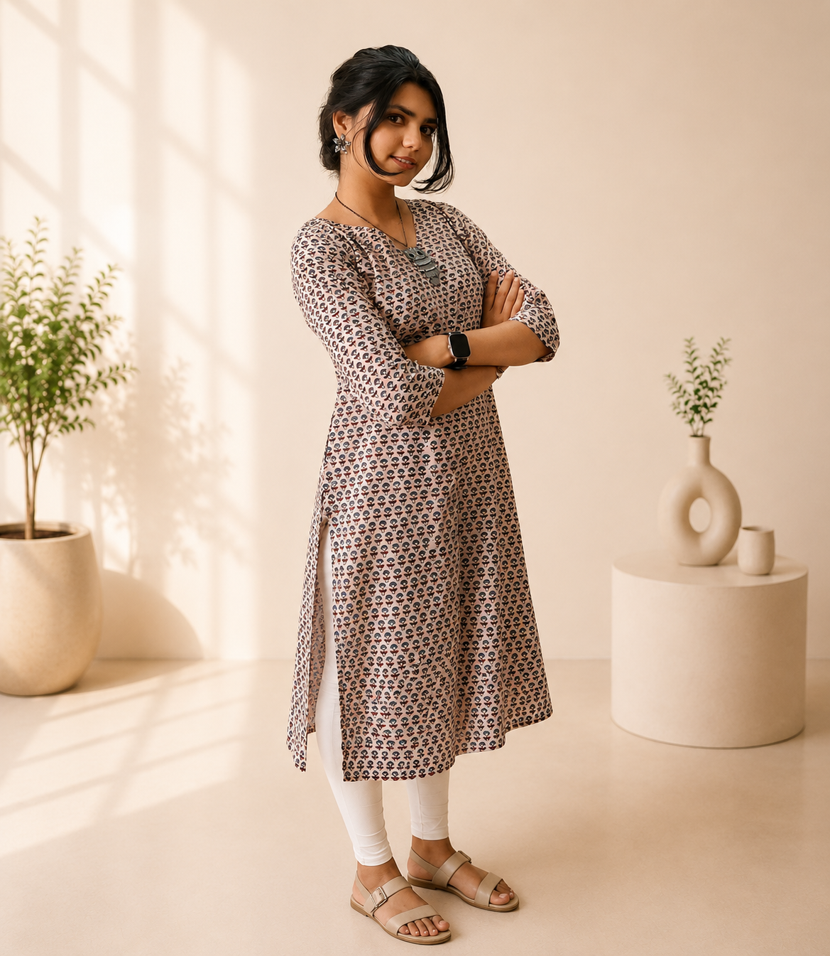 Natural Handblock Cotton Straight Kurti