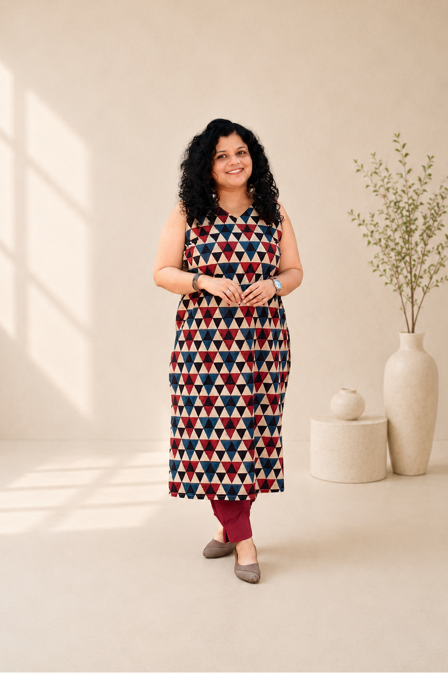 Natural Handblock Cotton Straight Kurti