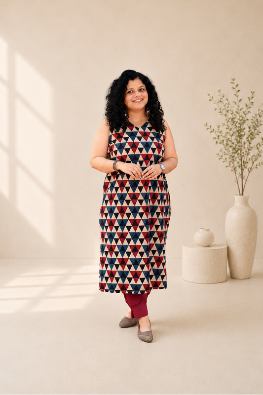Natural Handblock Cotton Straight Kurti
