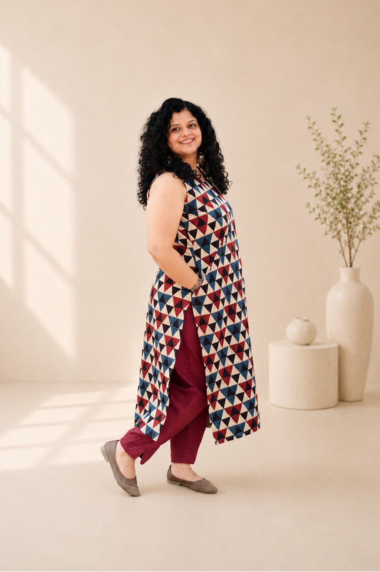 Natural Handblock Cotton Straight Kurti