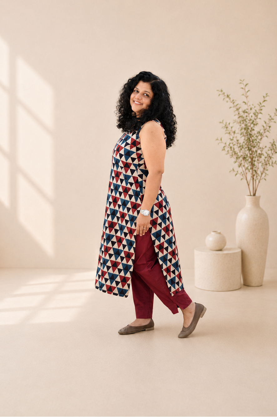 Natural Handblock Cotton Straight Kurti